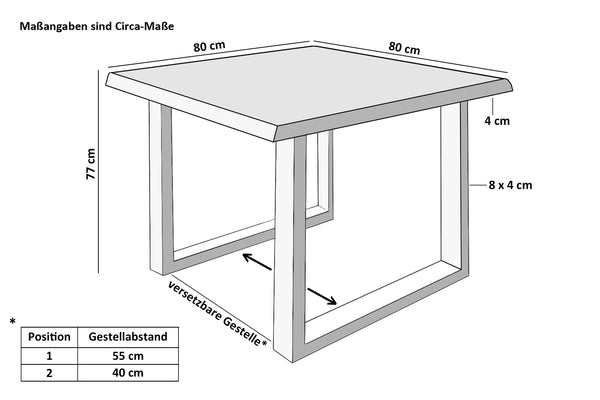 #nussbaumfarben #80x80 #u-gestellsilber