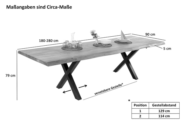 #naturfarben #180(280)x90 #x-gestellsilber