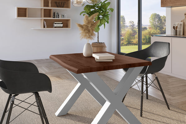 #holznussbaum-optik #80x80 #x-gestellsilber