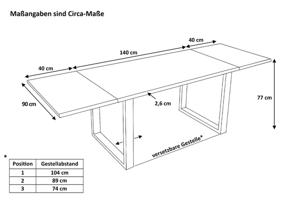 #nussbaumfarben #140(220)x90 #u-gestellschwarz