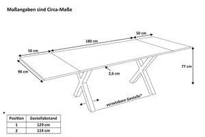 #naturfarben #180(280)x90 #x-gestellsilber