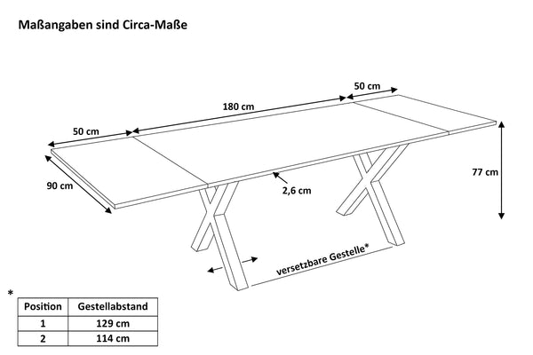 #naturfarben #180(280)x90 #x-gestellweiß