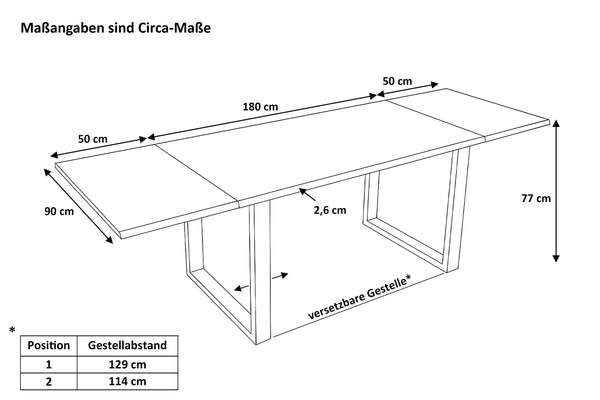 #nussbaumfarben #180(280)x90 #u-gestellweiß