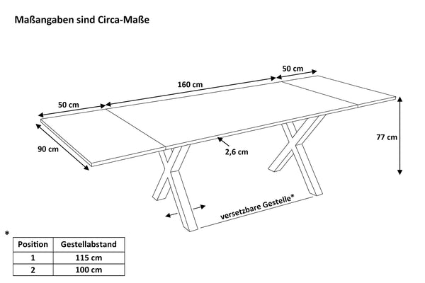 #naturfarben #160(260)x90 #x-gestellsilber