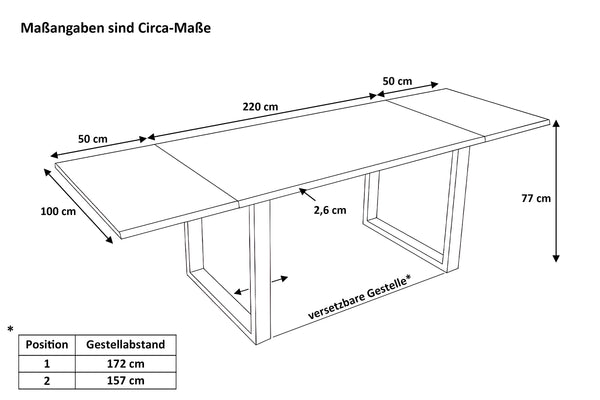 #naturfarben #220(320)x100 #u-gestellweiß