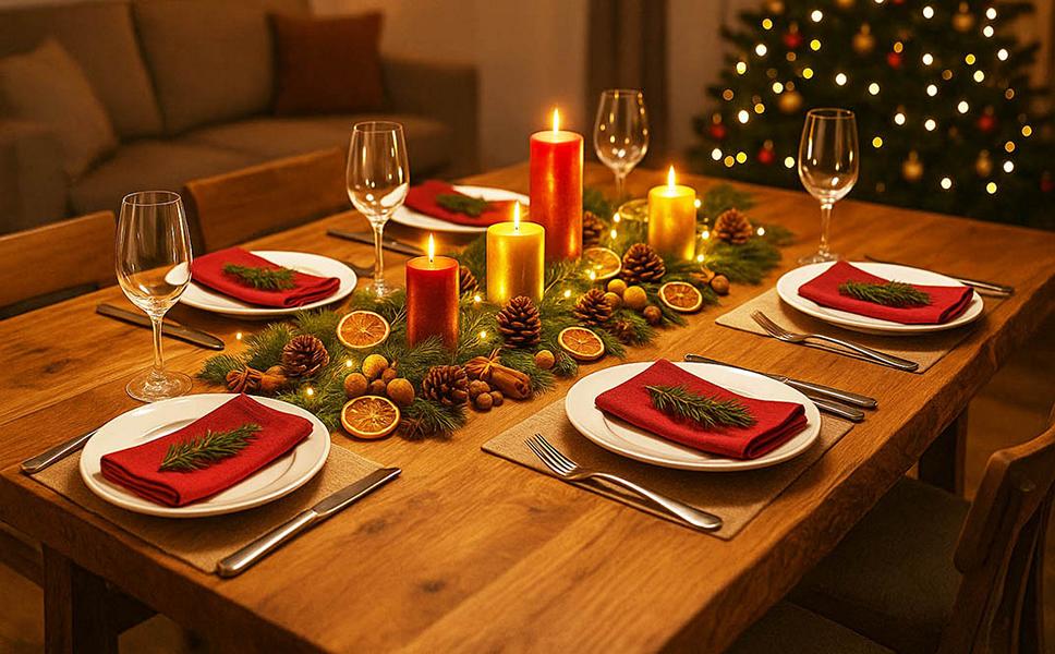 Weihnachtliche Esszimmertisch-Dekoration