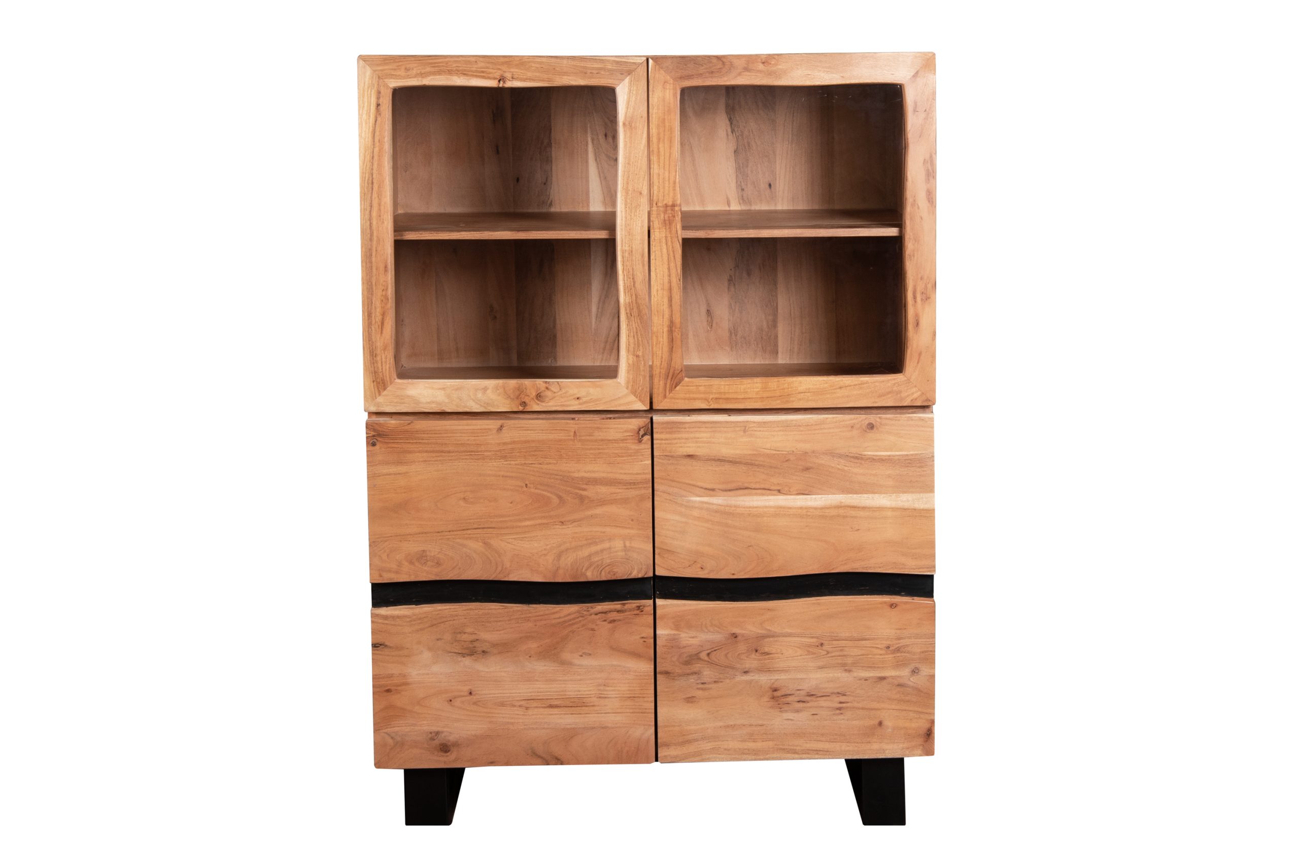 B-Ware Einzelstück Highboard Vitrine 103 x 45 x 148 cm Akazienholz massiv naturfarben Kyoto