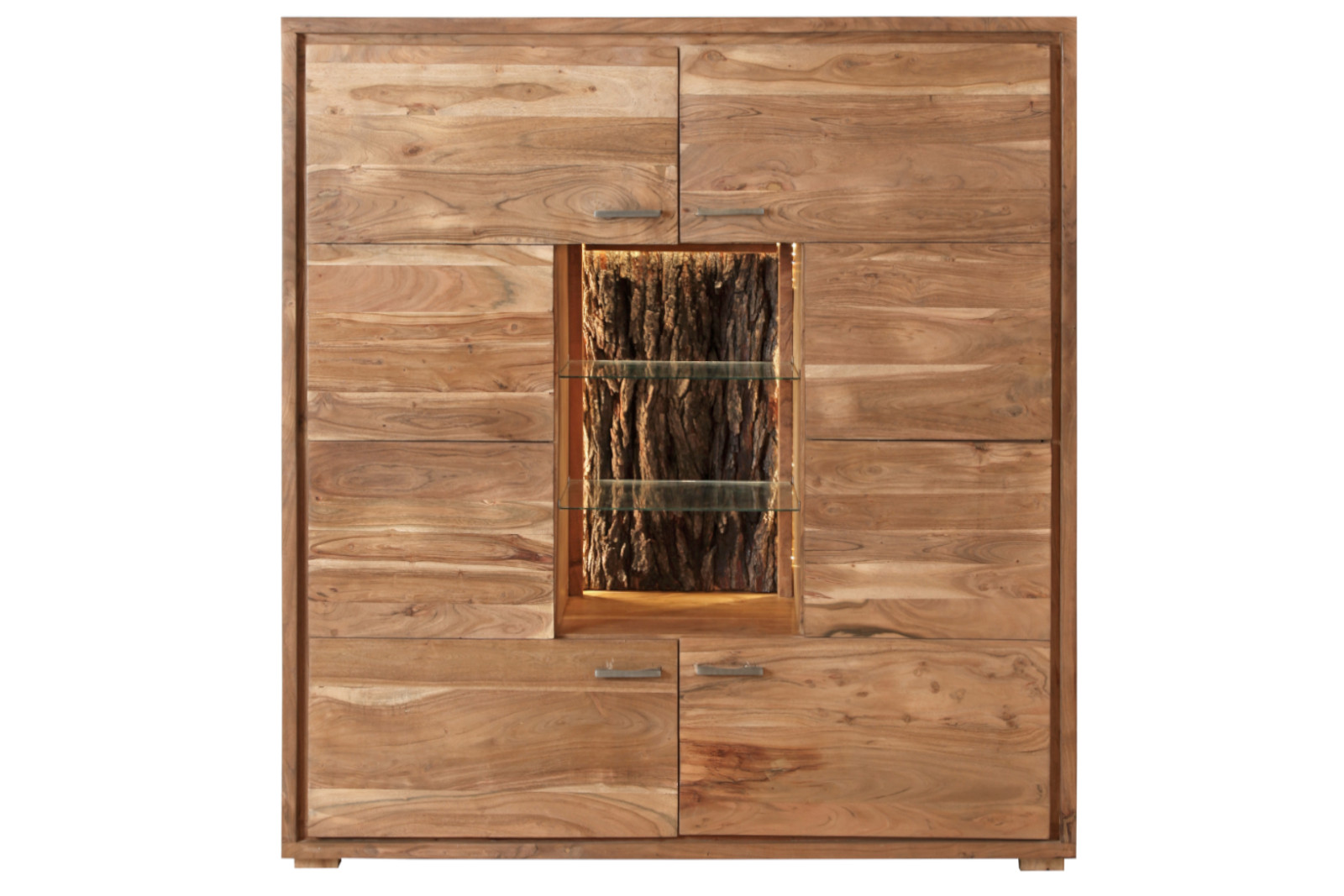 B-Ware Einzelstück Highboard 145 x 153 x 40 cm Akazienholz stonefarben Kati