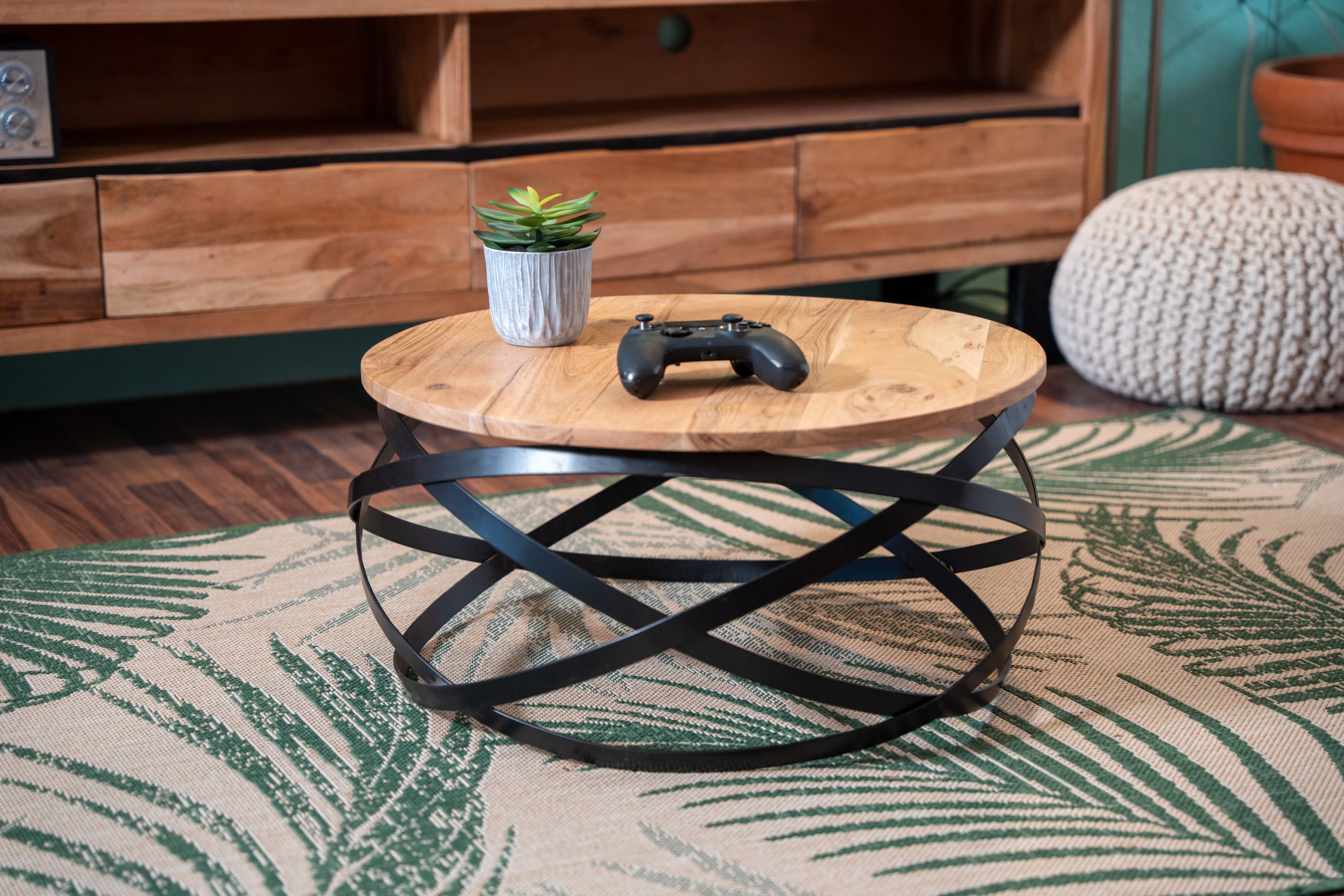 Couchtisch rund Akazieholz massiv natur 60 x 60 cm Metallgestell schwarz ALLISON – Bild 8