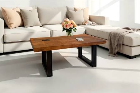 Couchtisch gerade Kanten 100×55 cm Mangoholz honig massiv U-Gestell schwarz NADIA