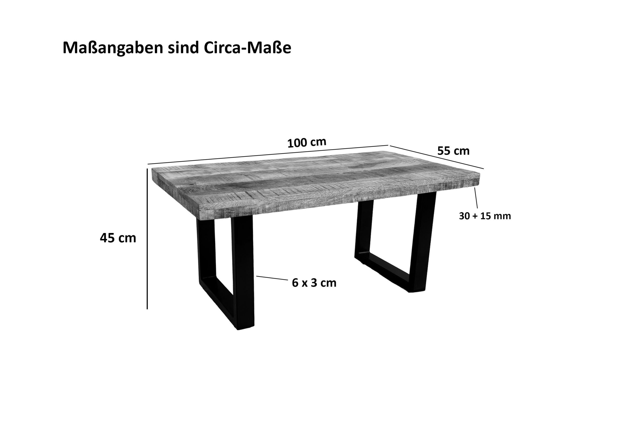 Couchtisch gerade Kanten 100×55 cm Mangoholz honig massiv U-Gestell schwarz NADIA – Bild 3