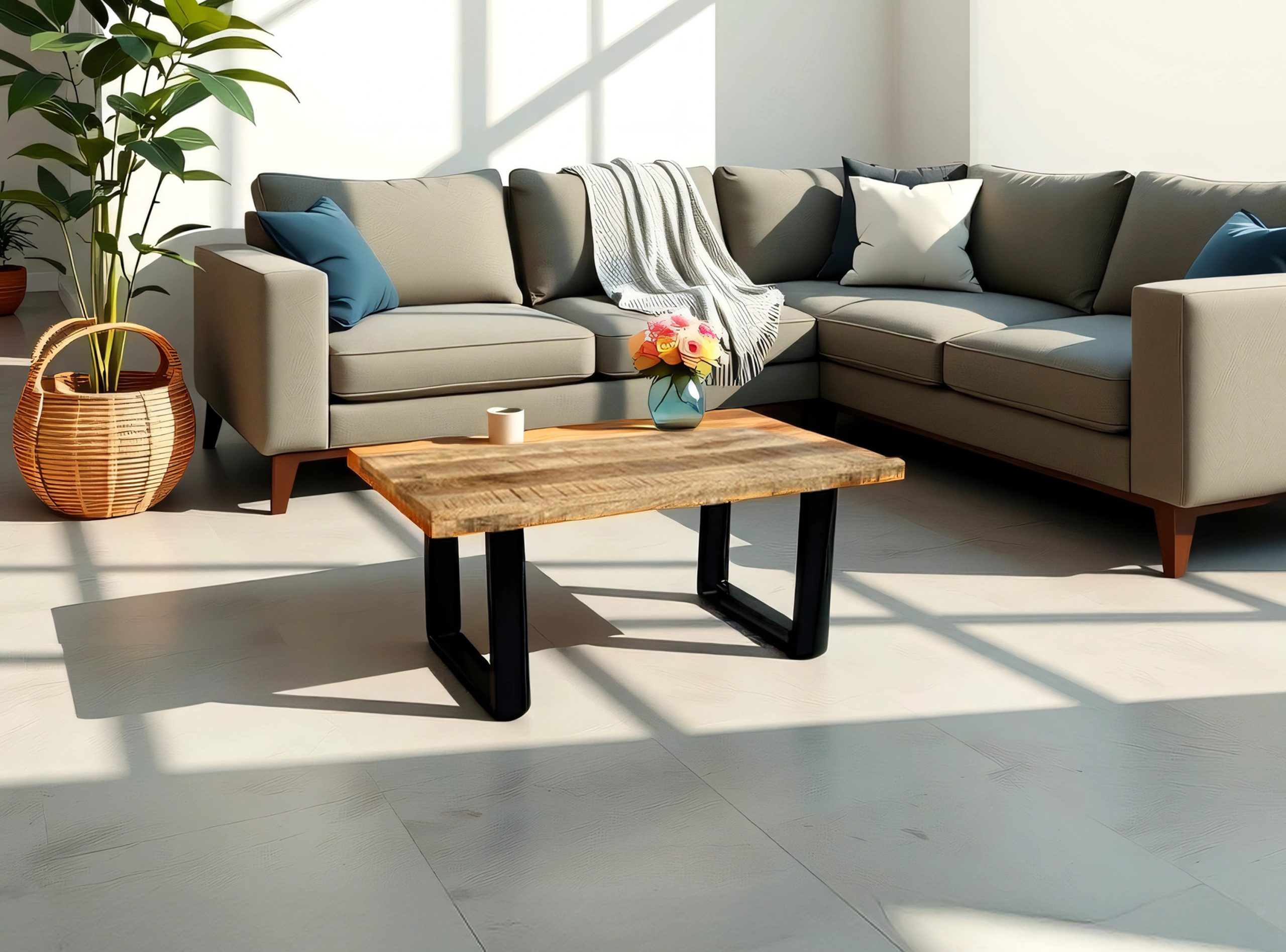 Couchtisch gerade Kanten 100×55 cm Mangoholz rough massiv U-Gestell schwarz NADIA