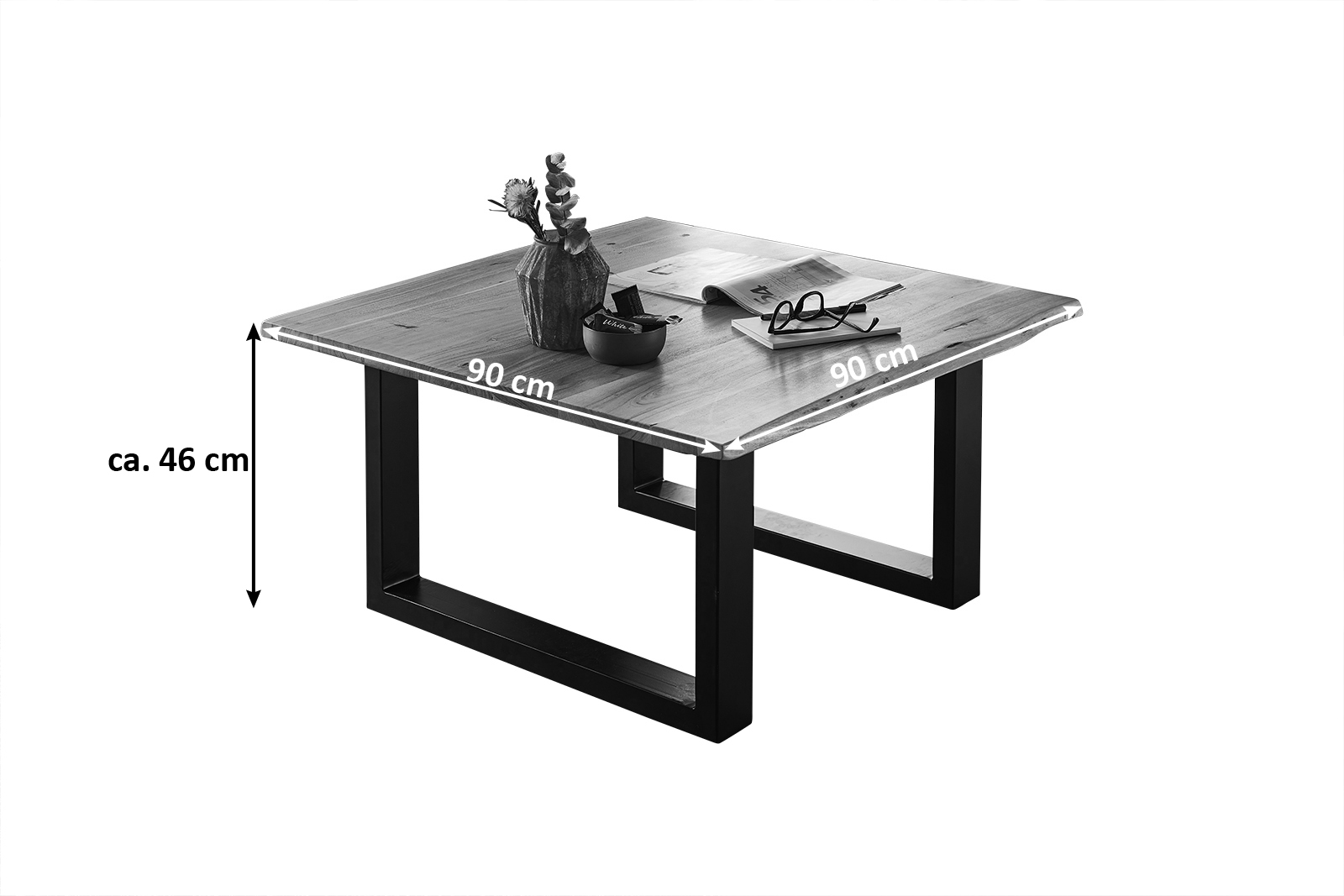 Couchtisch Baumkante massiv Akazie natur 90 x 90 schwarz NOAH – Bild 2