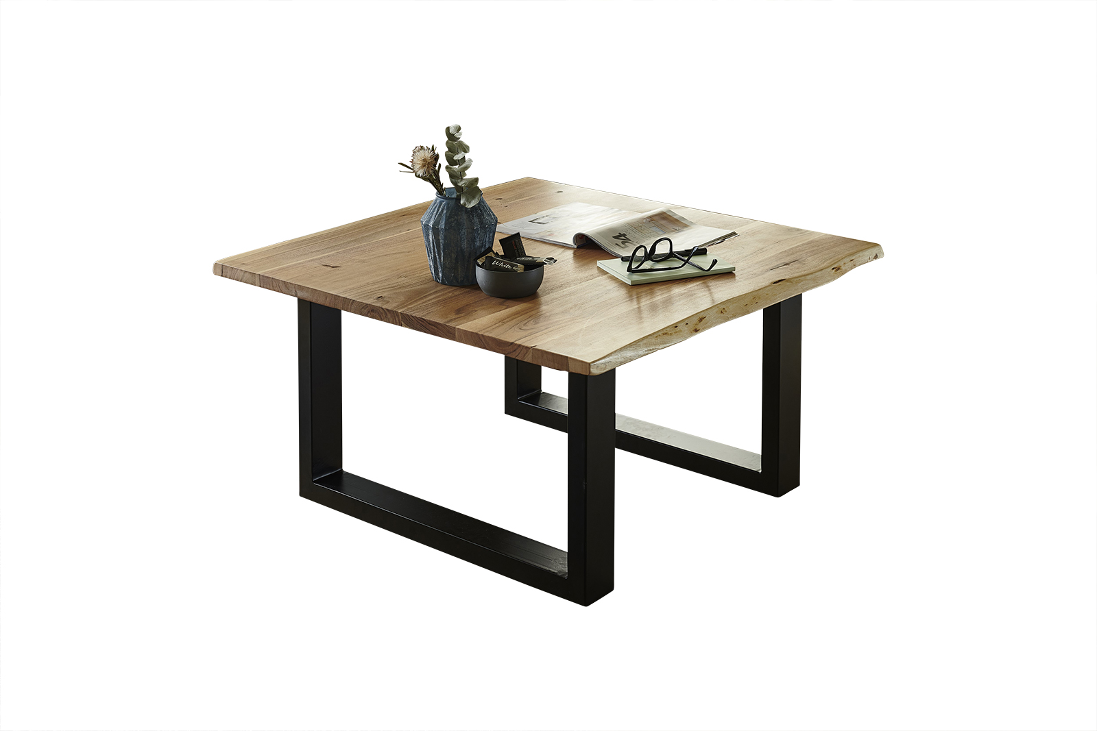 Couchtisch Baumkante massiv Akazie natur 90 x 90 schwarz NOAH – Bild 3