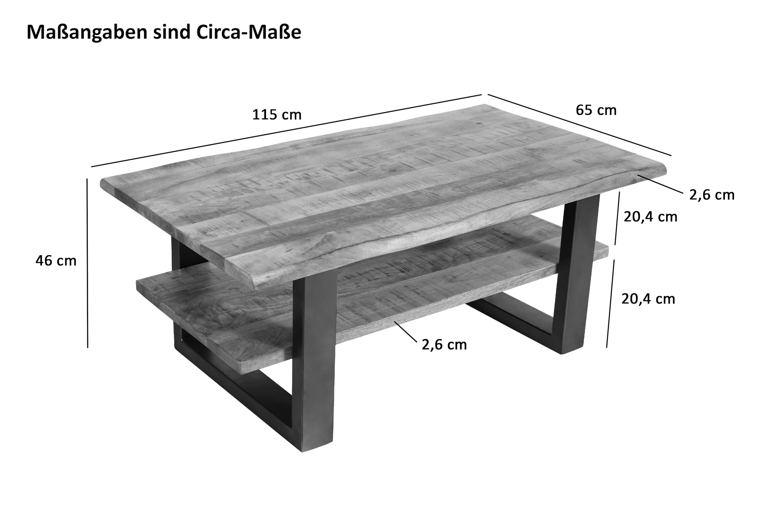 Couchtisch Baumkante massiv Mangoholz honigfarben 115×65 cm schwarz PATRICK – Bild 3