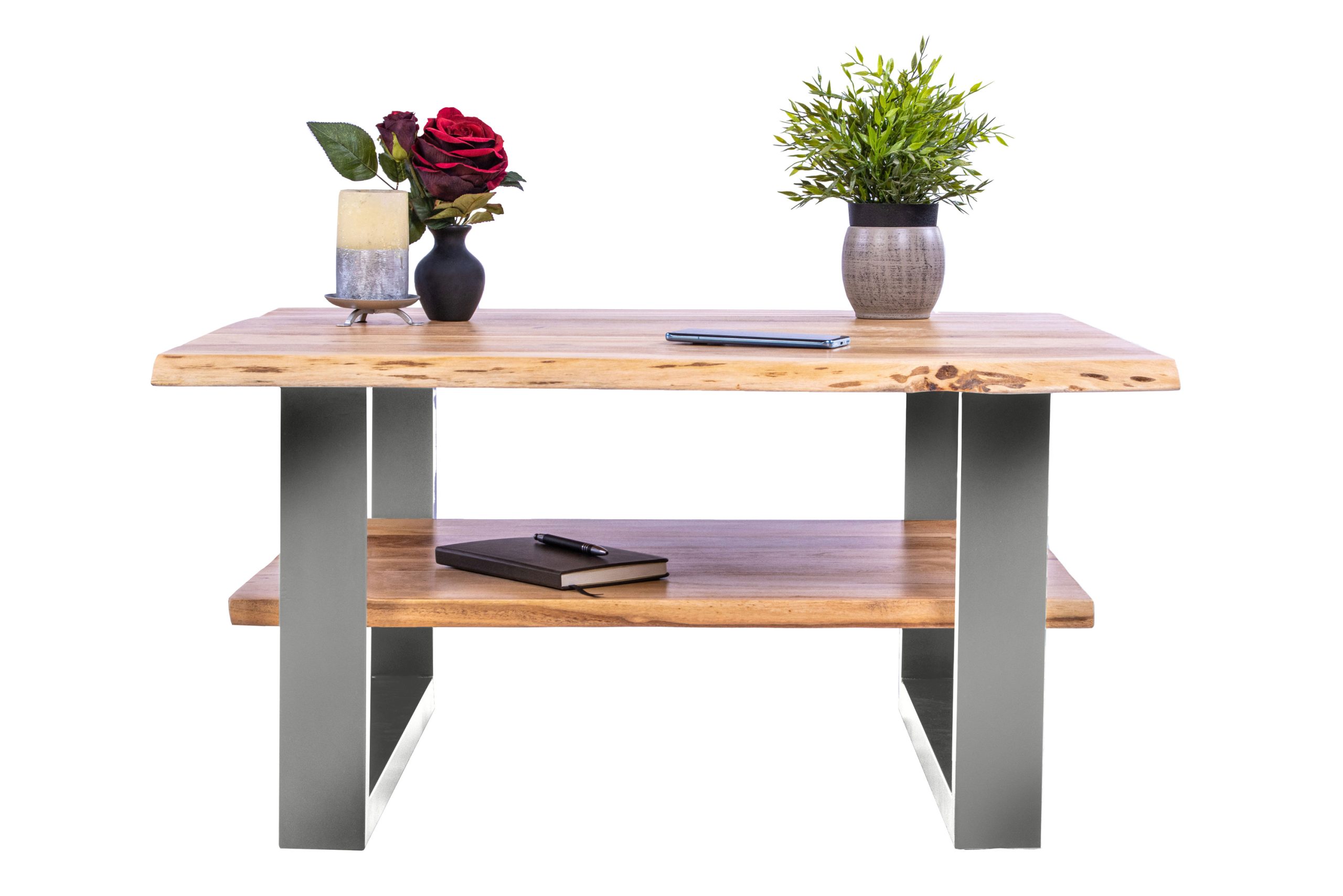 B-Ware Couchtisch Baumkante massiv Akazie natur 90x90 cm silber PATRICK – Bild 8