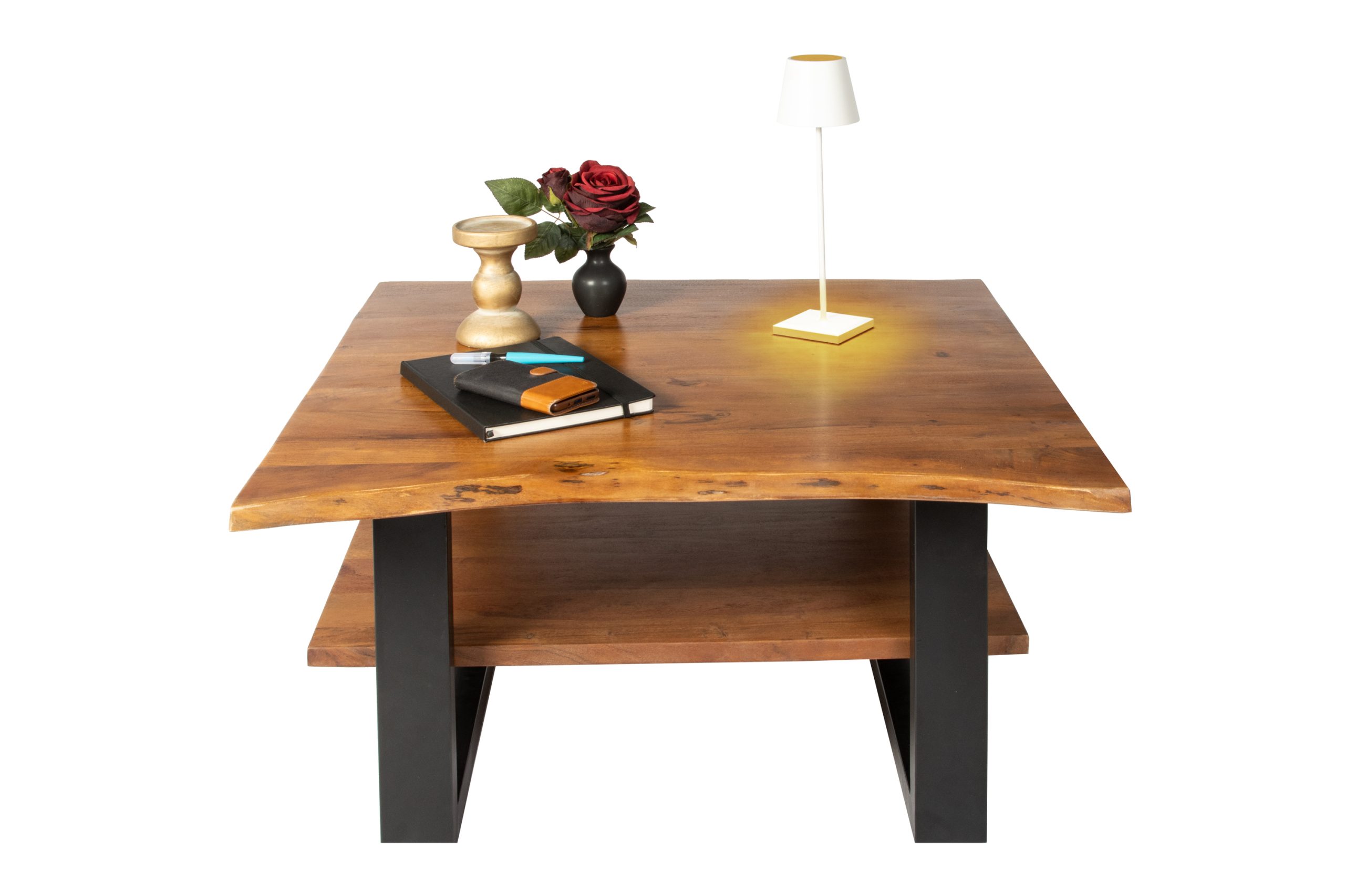 Couchtisch Baumkante massiv Akazie nussbaum 90x90 cm schwarz PATRICK