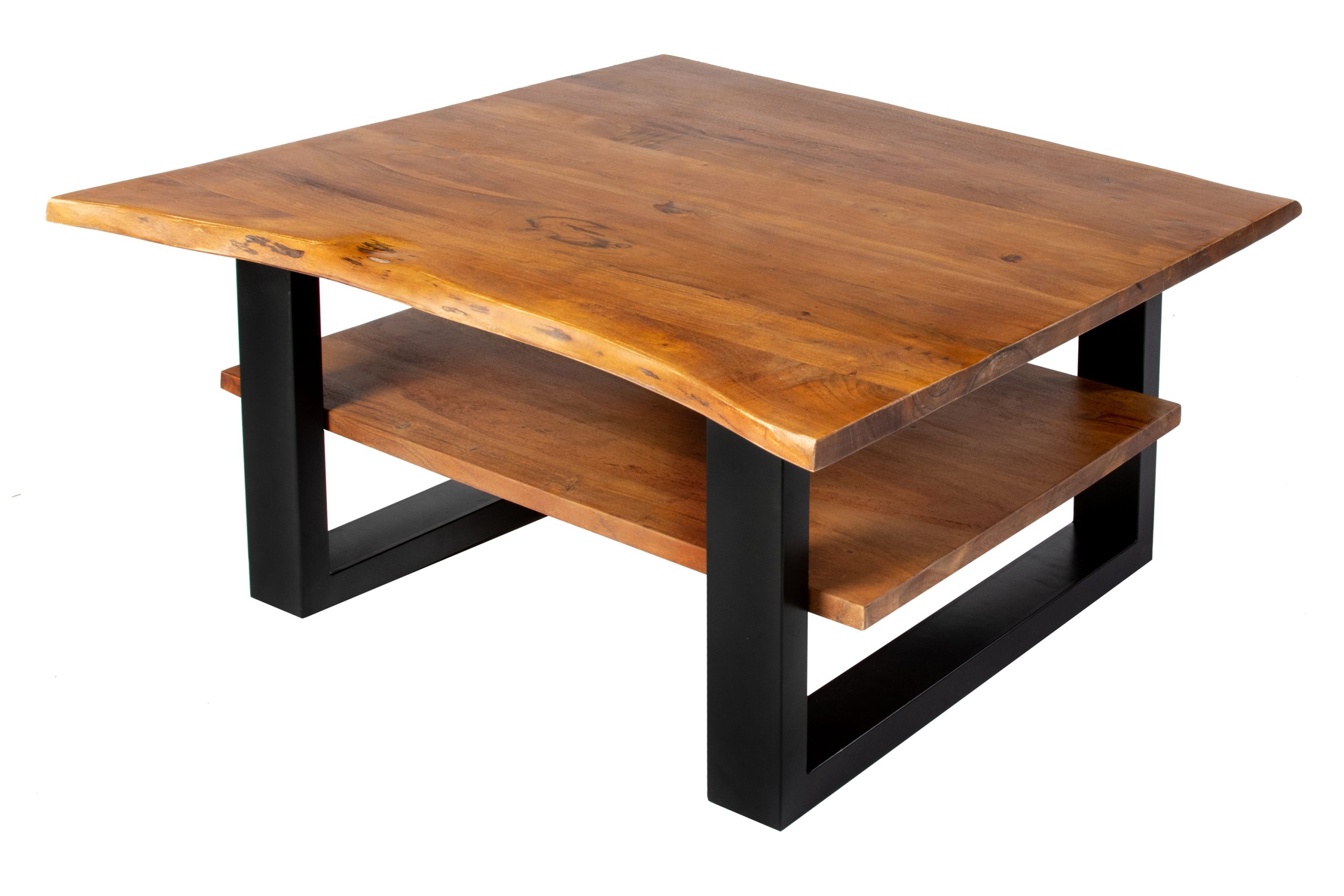 B-Ware Couchtisch Baumkante massiv Akazie nussbaum 90x90 cm schwarz PATRICK – Bild 2