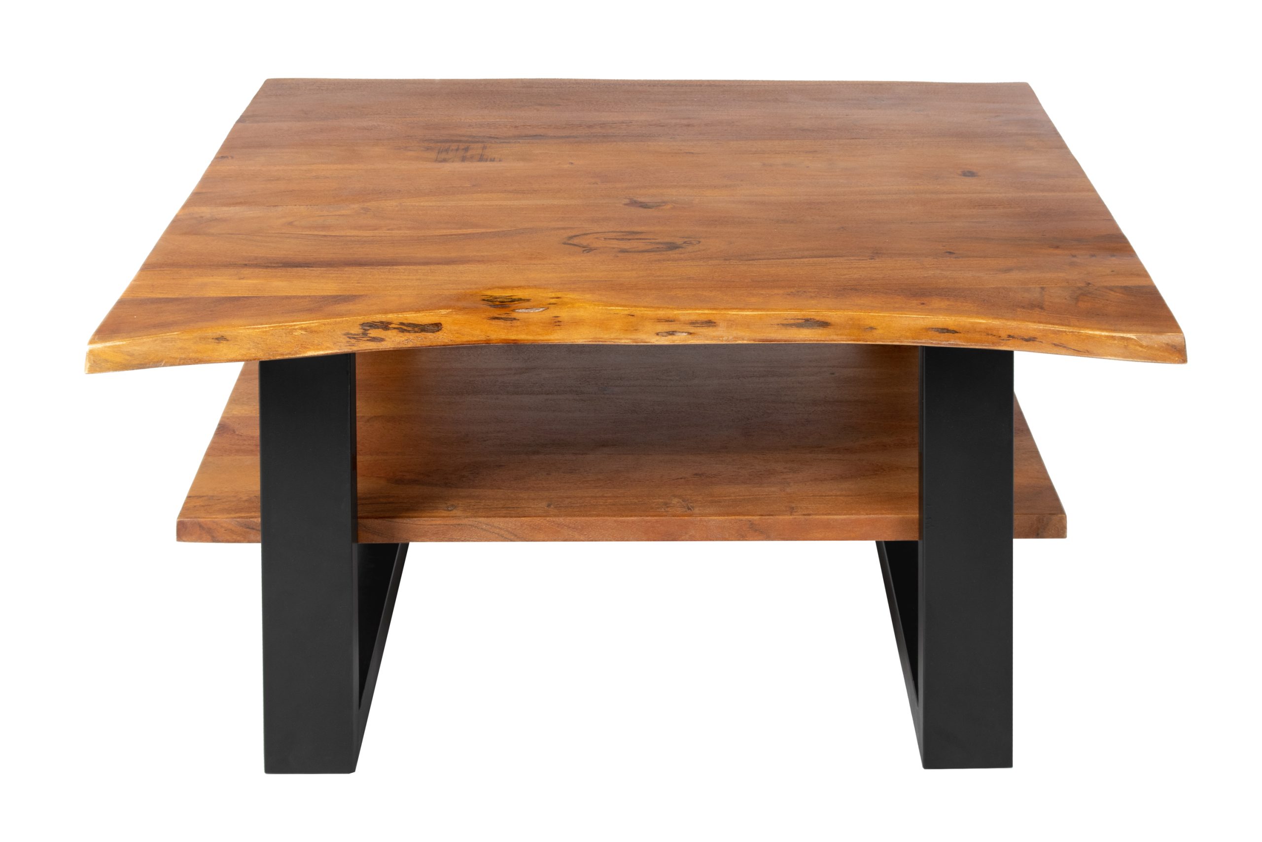 B-Ware Couchtisch Baumkante massiv Akazie nussbaum 90x90 cm schwarz PATRICK – Bild 4