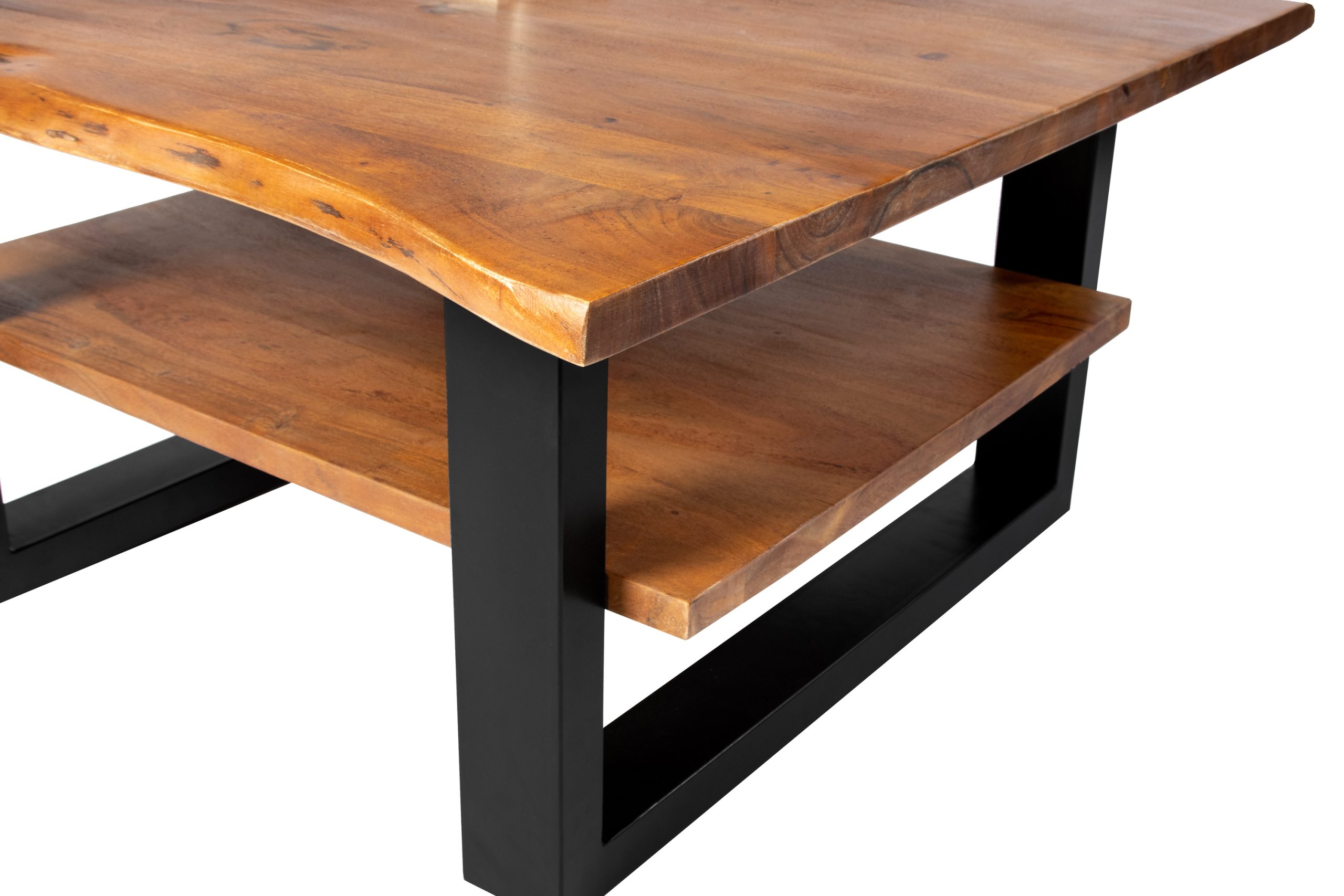 B-Ware Couchtisch Baumkante massiv Akazie nussbaum 90x90 cm schwarz PATRICK – Bild 5