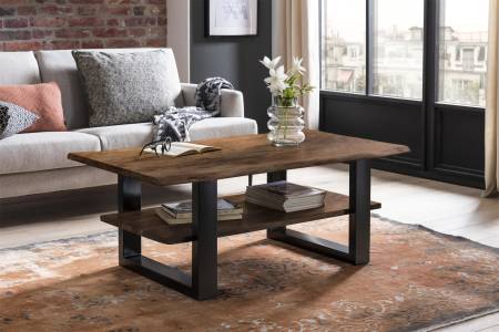 B-Ware Couchtisch Baumkante massiv Akazie nussbaum 115x65 cm schwarz PATRICK