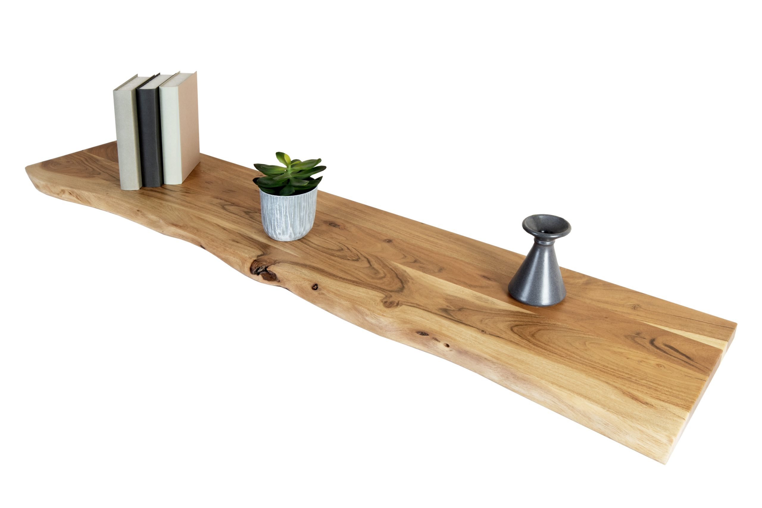 Holzplatte Akazienholz natur massiv 120x30 cm Holzbrett einseitige Baumkante ARYA