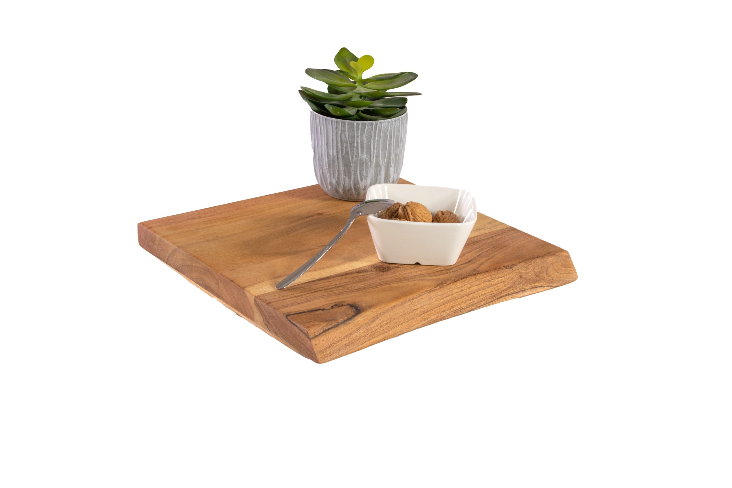 Holzplatte Akazienholz natur massiv 30x30 cm Holzbrett einseitige Baumkante ARYA