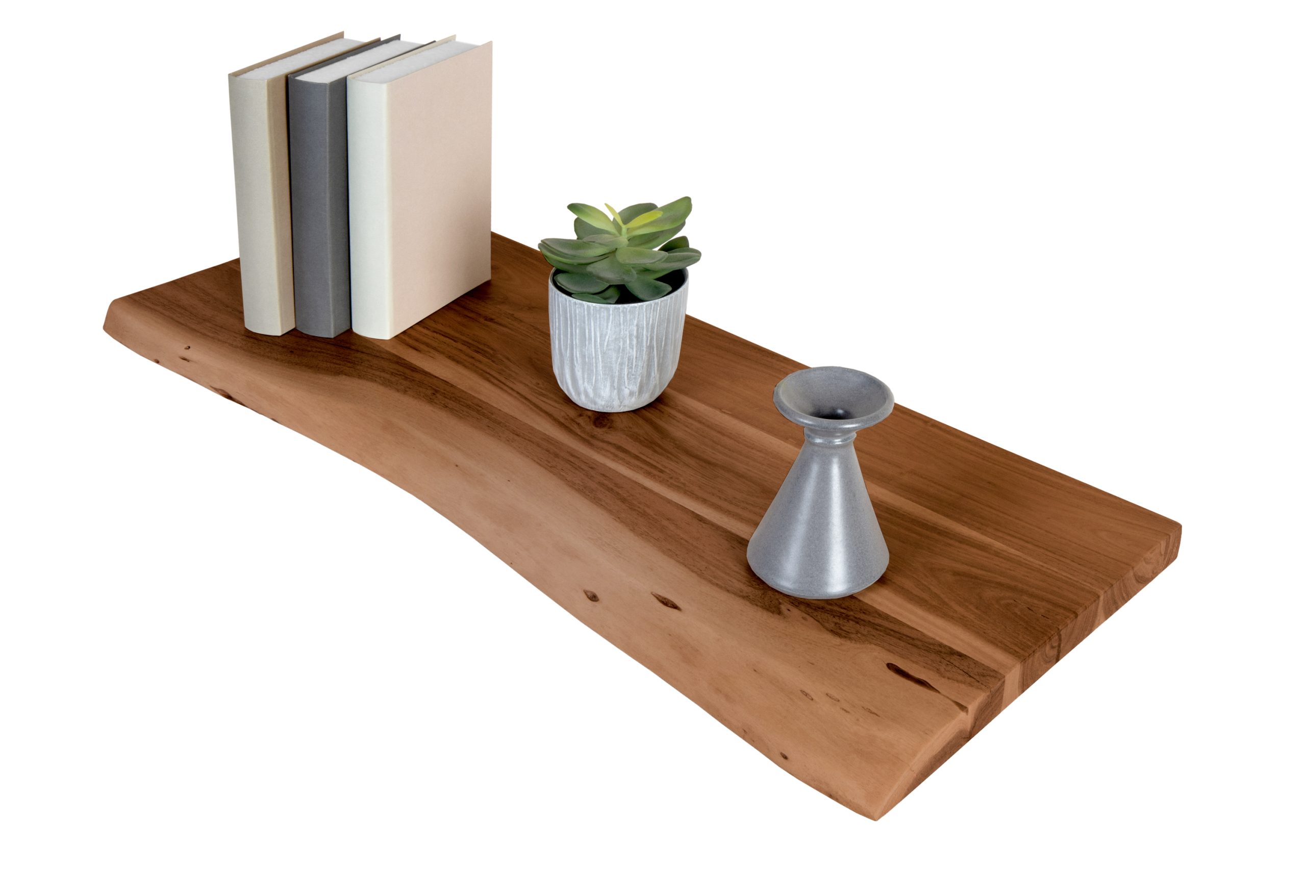 Holzplatte Akazienholz nussbaum massiv 90x30 cm Holzbrett einseitige Baumkante ARYA