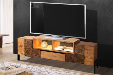 Lowboard 180 x 55 x 40 cm Akazienholz massiv stone LAURETTE