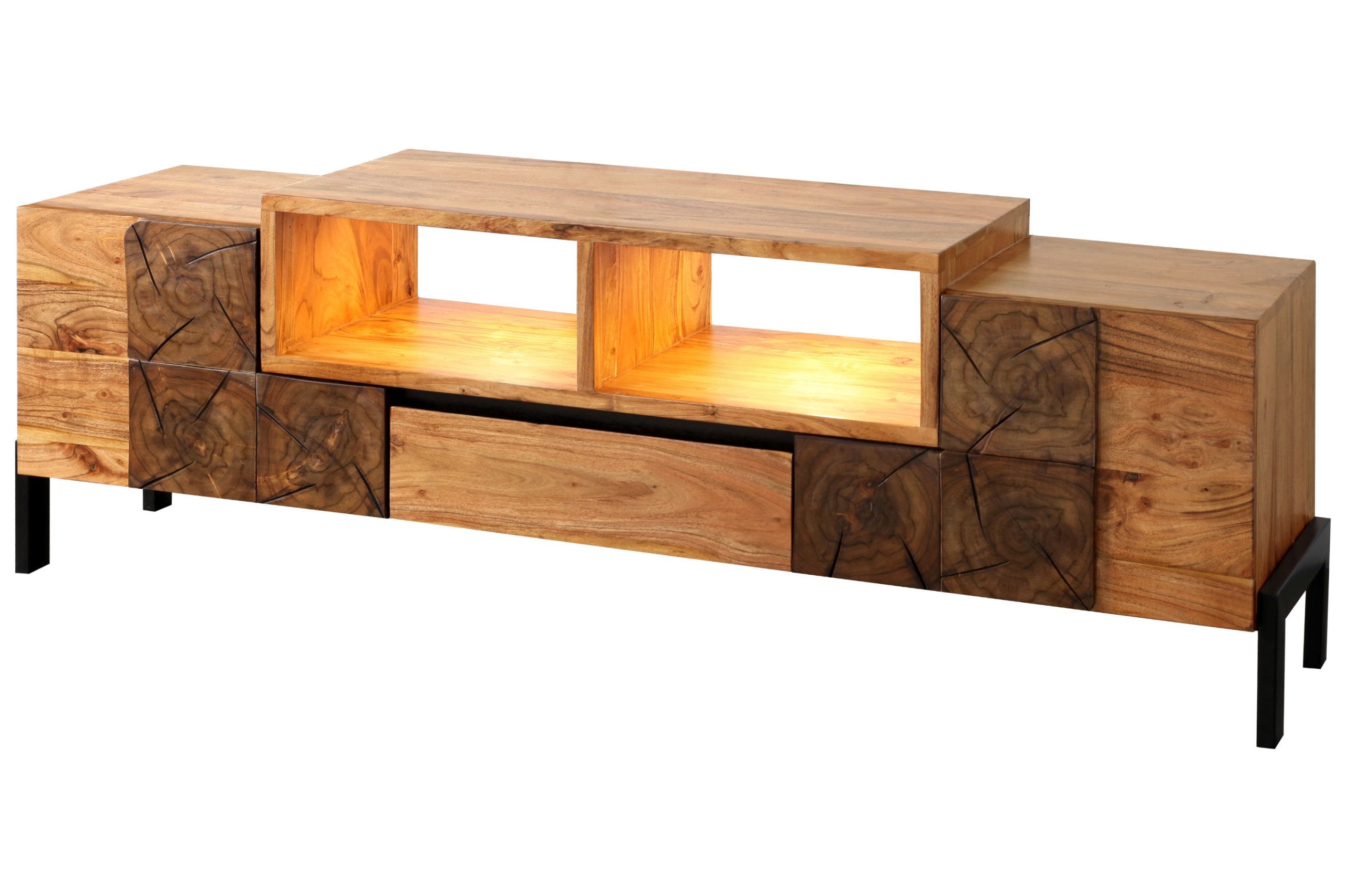 Lowboard 180 x 55 x 40 cm Akazienholz massiv stone LAURETTE – Bild 4