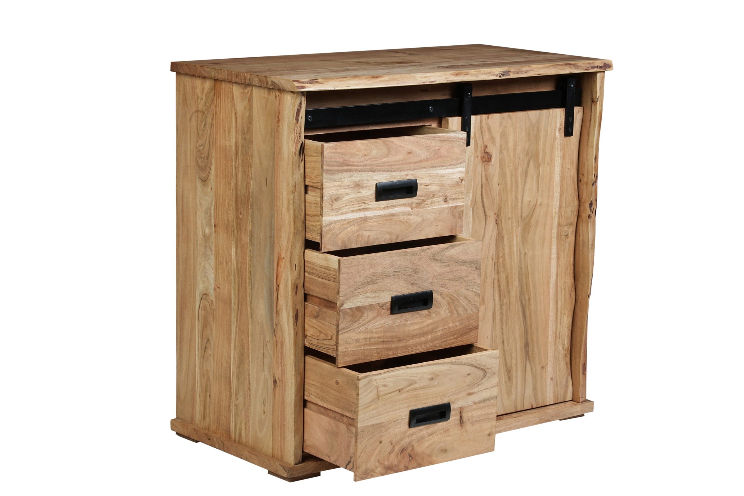 Sideboard 90x45x85 cm Baumkante Akazienholz massiv natur gusseiserne Elemente LIAN V – Bild 4