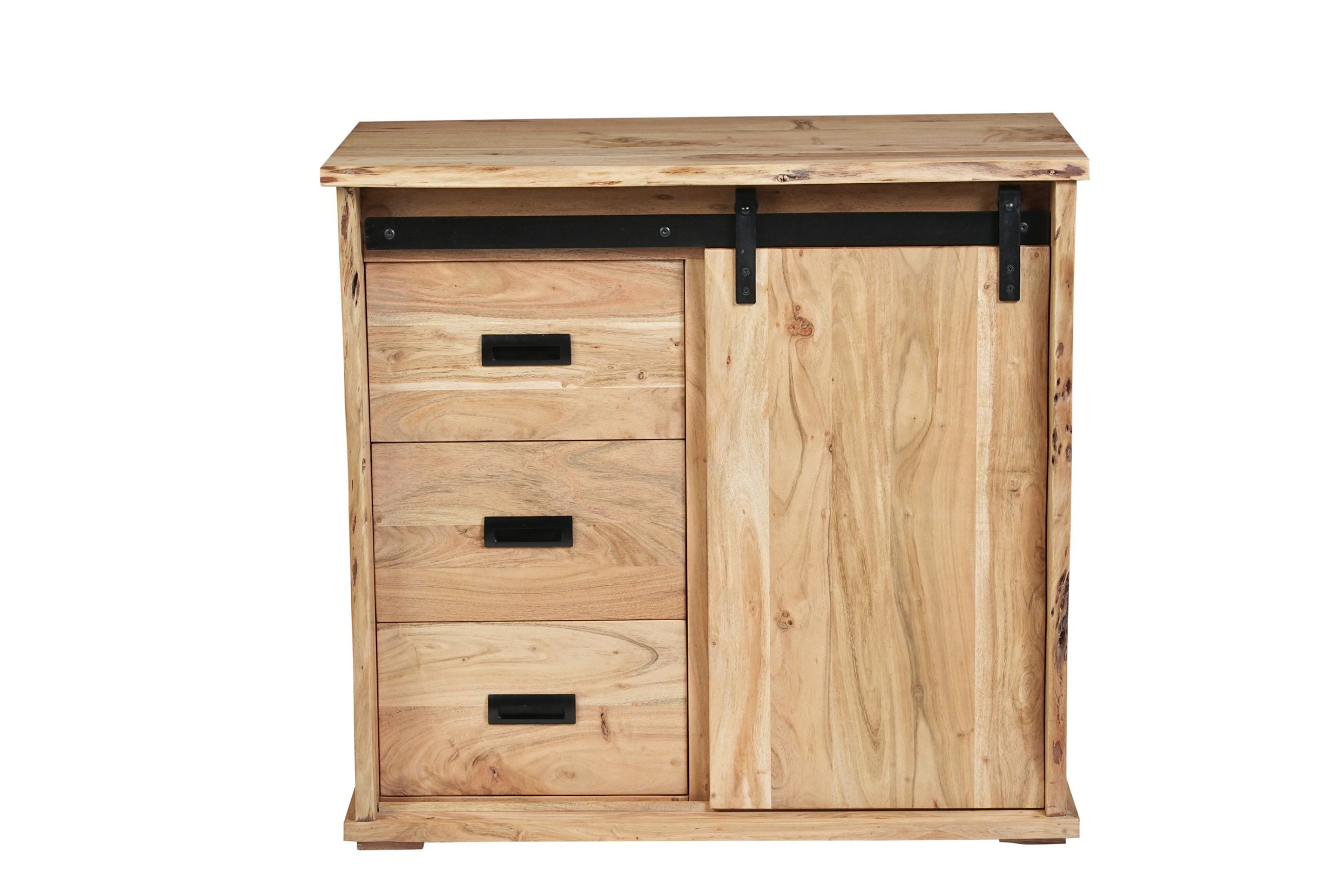Sideboard 90x45x85 cm Baumkante Akazienholz massiv natur gusseiserne Elemente LIAN V – Bild 6