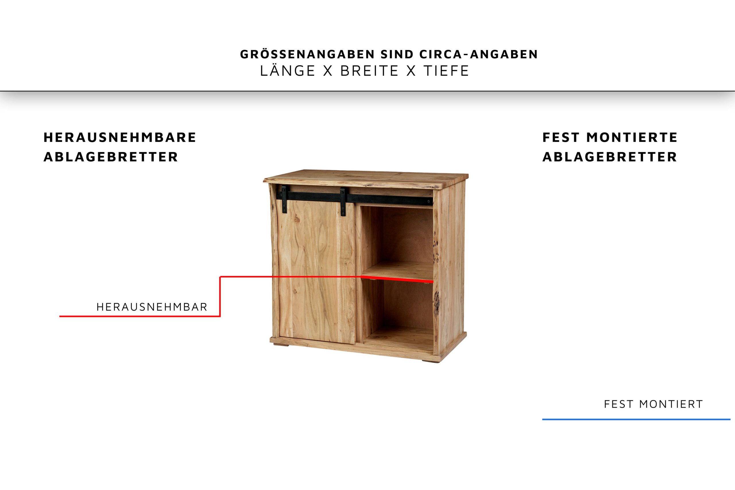 Sideboard 90x45x85 cm Baumkante Akazienholz massiv natur gusseiserne Elemente LIAN V – Bild 8