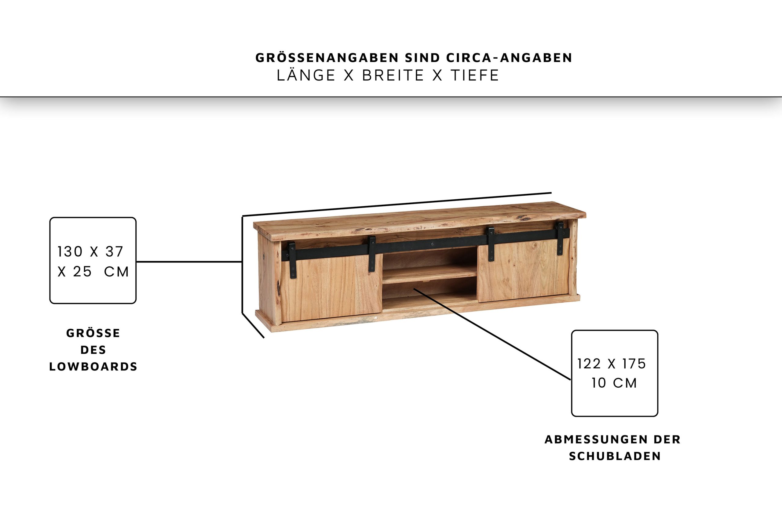 Wandboard 130x25x37 cm Baumkante Akazienholz massiv natur gusseiserne Elemente LIAN I – Bild 3