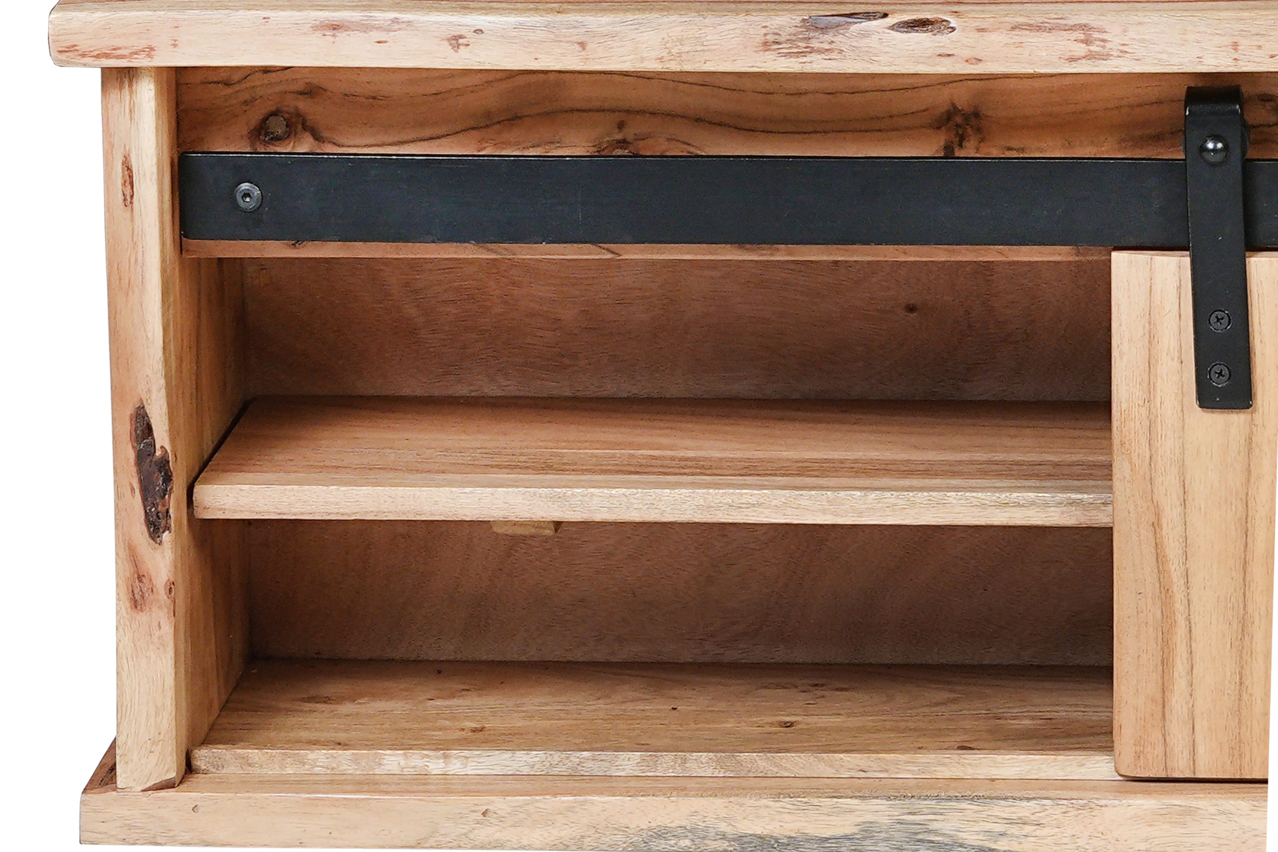 Wandboard 130x25x37 cm Baumkante Akazienholz massiv natur gusseiserne Elemente LIAN I – Bild 6