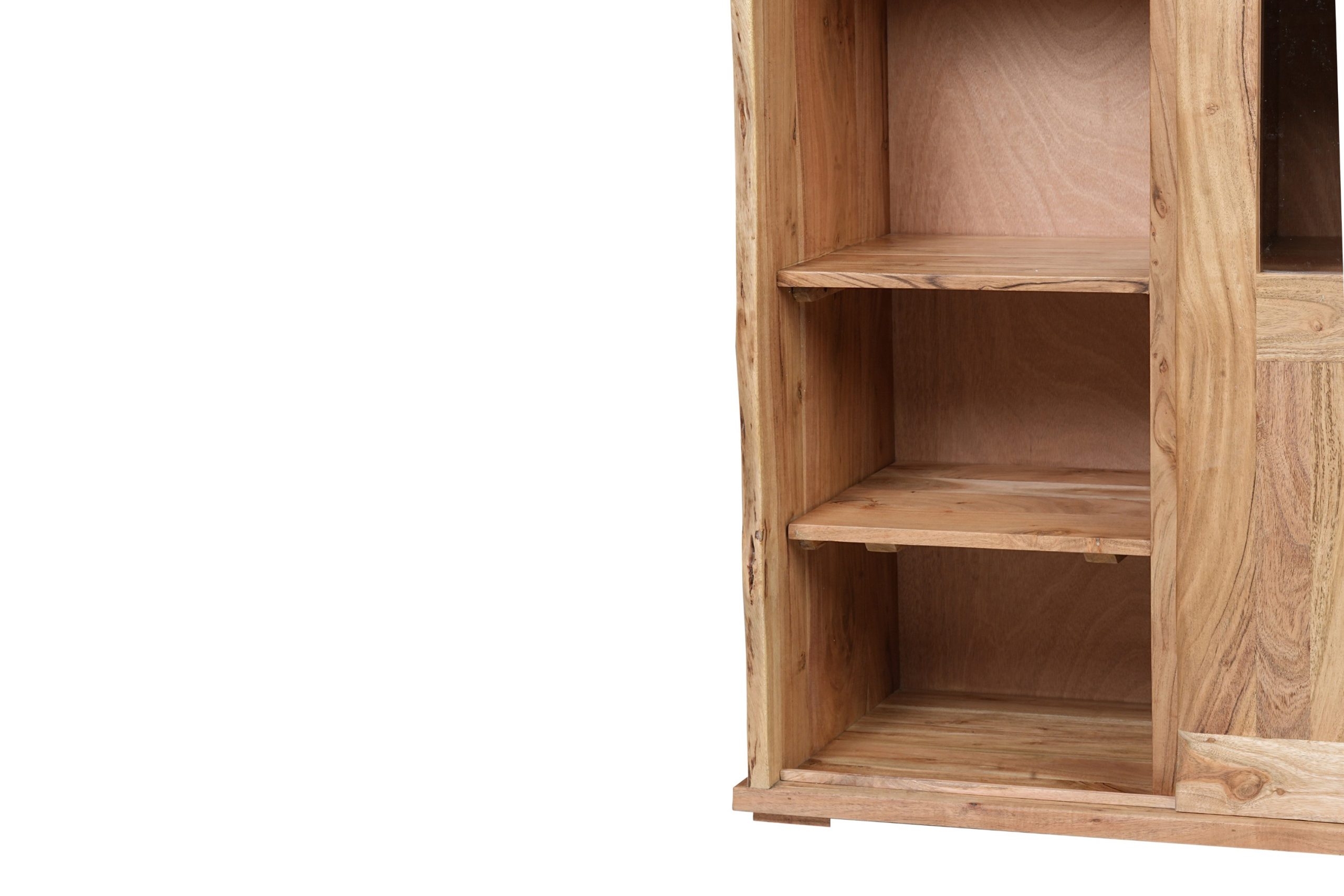 Wein-Highboard 90x45x180 cm Baumkante Akazienholz massiv natur gusseiserne Elemente LIAN I – Bild 4