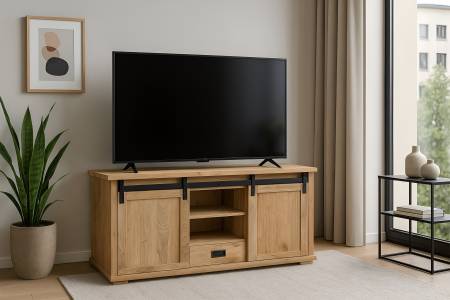 Lowboard 128x45x70 cm Akazienholz massiv natur gusseiserne Elemente LIANO IV