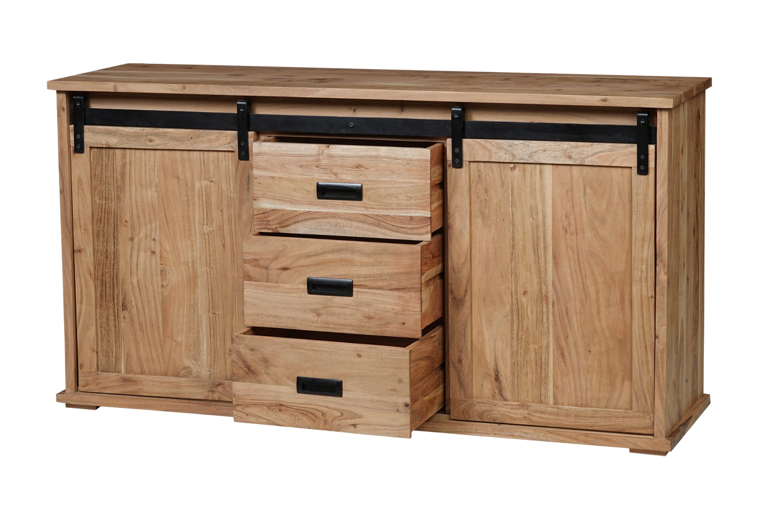 Sideboard 150x45x80 cm Akazienholz massiv natur gusseiserne Elemente LIANO I – Bild 7