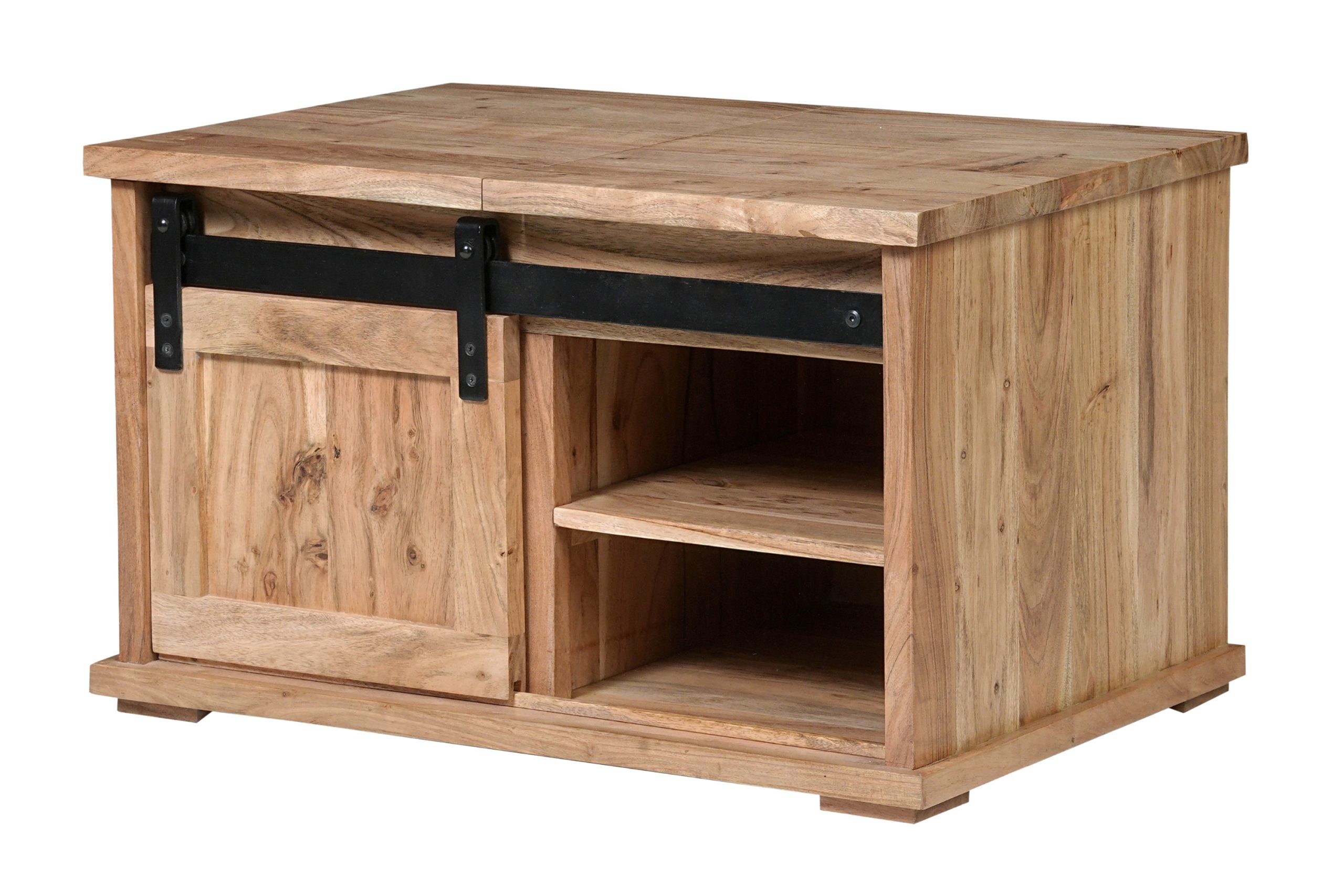 Truhe 76x51x45 cm Couchtisch Akazienholz massiv natur gusseiserne Elemente LIANO I – Bild 5