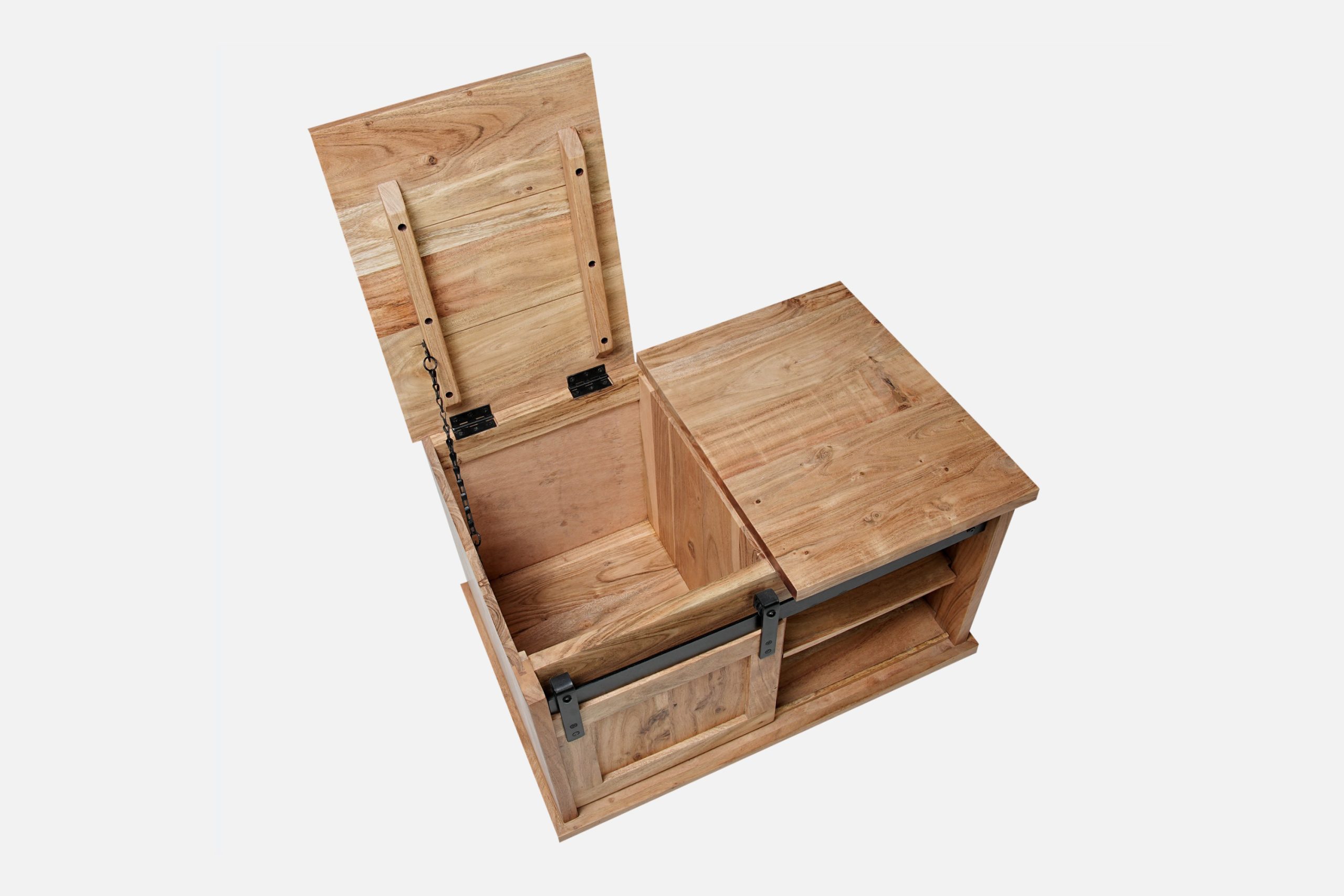 Truhe 76x51x45 cm Couchtisch Akazienholz massiv natur gusseiserne Elemente LIANO I – Bild 6