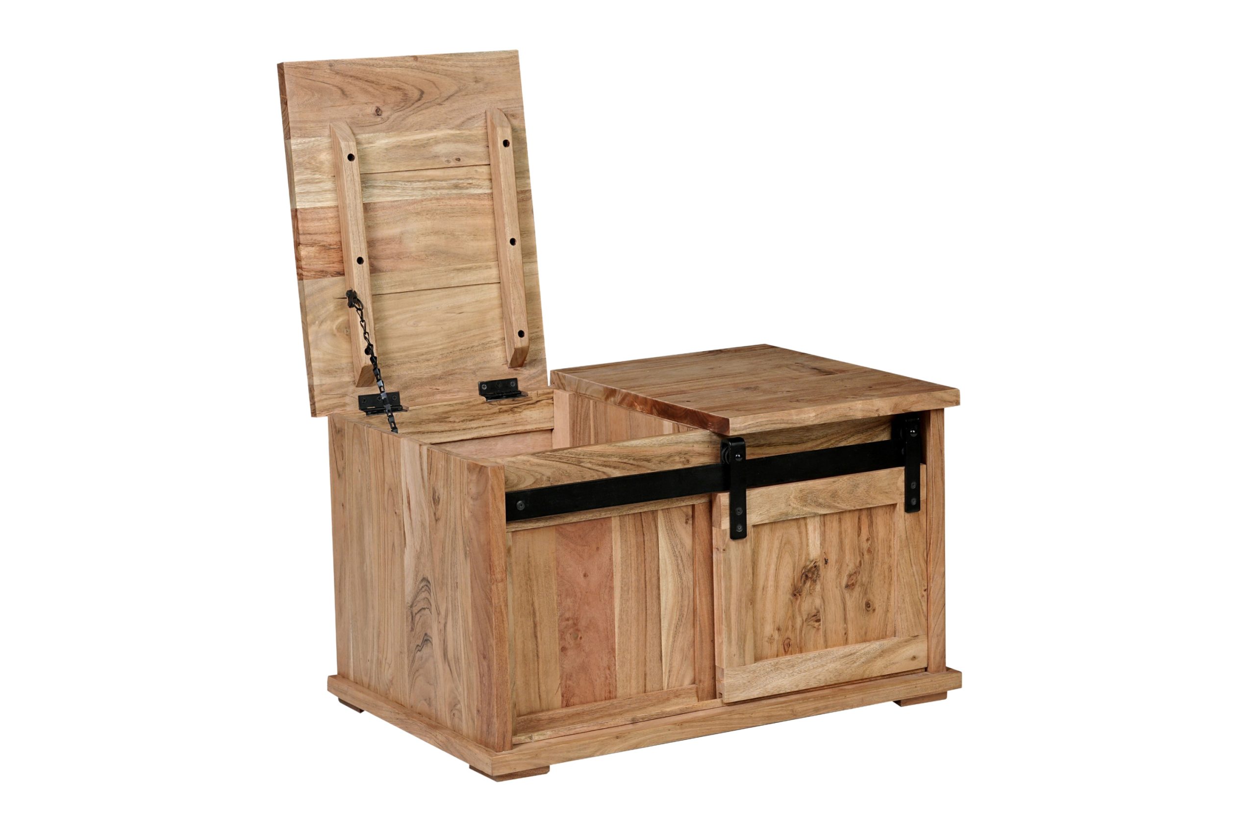 Truhe 76x51x45 cm Couchtisch Akazienholz massiv natur gusseiserne Elemente LIANO I – Bild 7