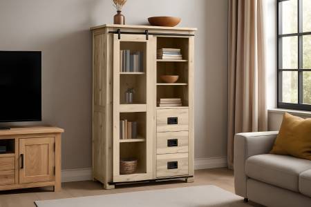 Highboard Akazienholz massiv eichefarben Hochschrank 100 x 45 x 175 cm LIBRO V