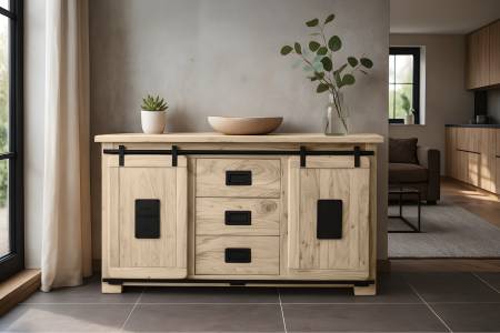 Sideboard Akazienholz massiv eichefarben Kommode 150 x 80 x 45 cm LIBRO V