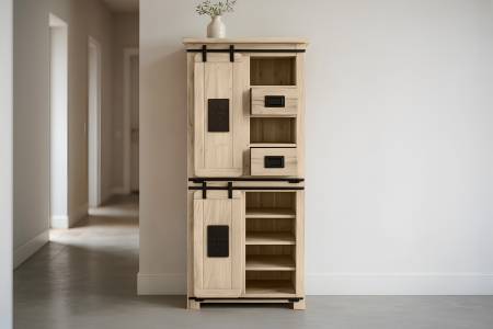 Highboard Akazienholz massiv eichefarben Hochschrank 80 x 45 x 175 cm LIBRO IV