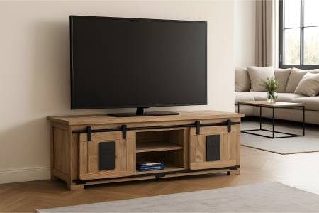 Lowboard Akazienholz massiv natur Fernsehkommode 145 x 45 x 50 cm LIBRO VI