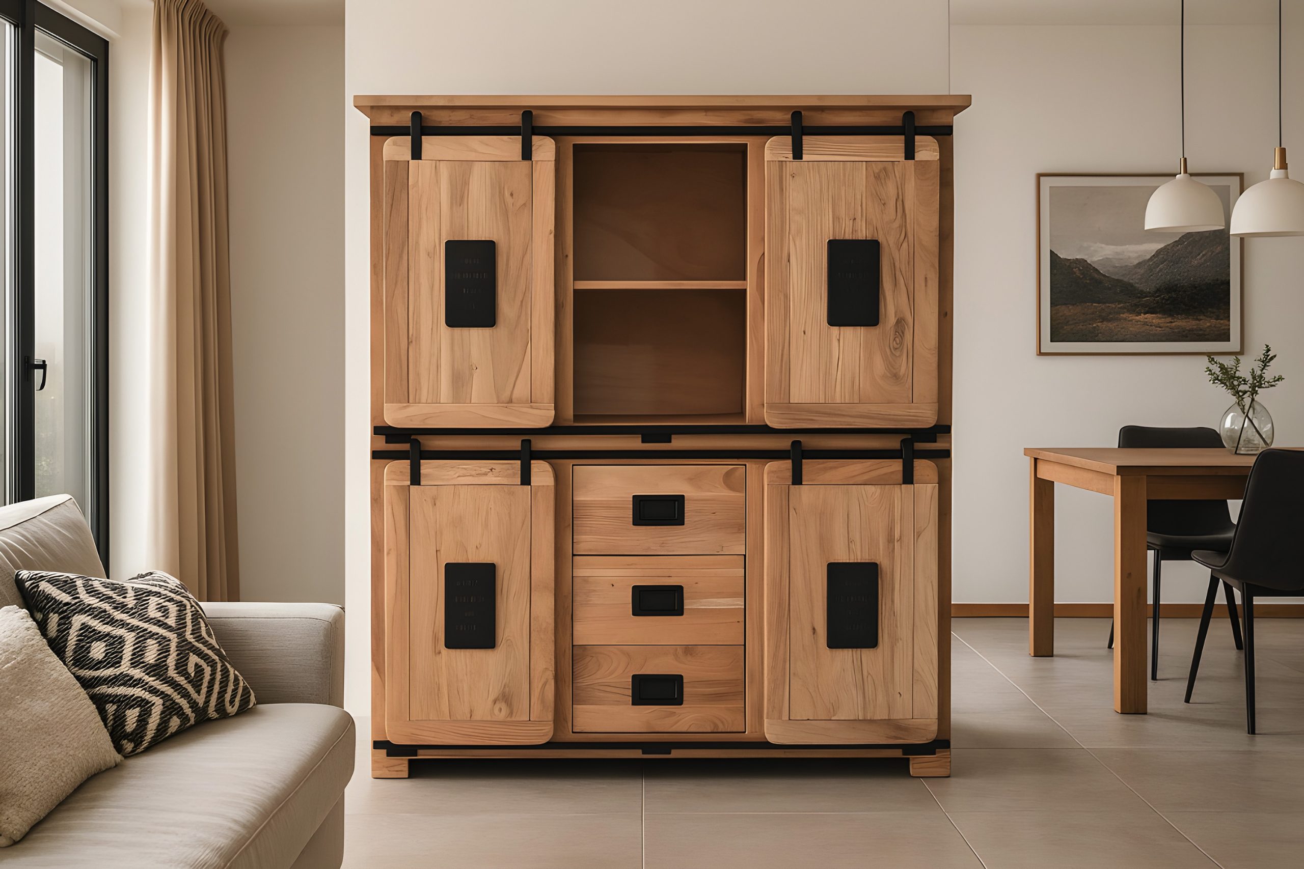 Highboard Akazienholz massiv natur Hochschrank 150 x 45 x 160 cm LIBRO II