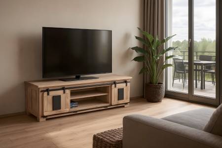 Lowboard Akazienholz massiv natur Fernsehkommode 180 x 55 x 50 cm LIBRO VII