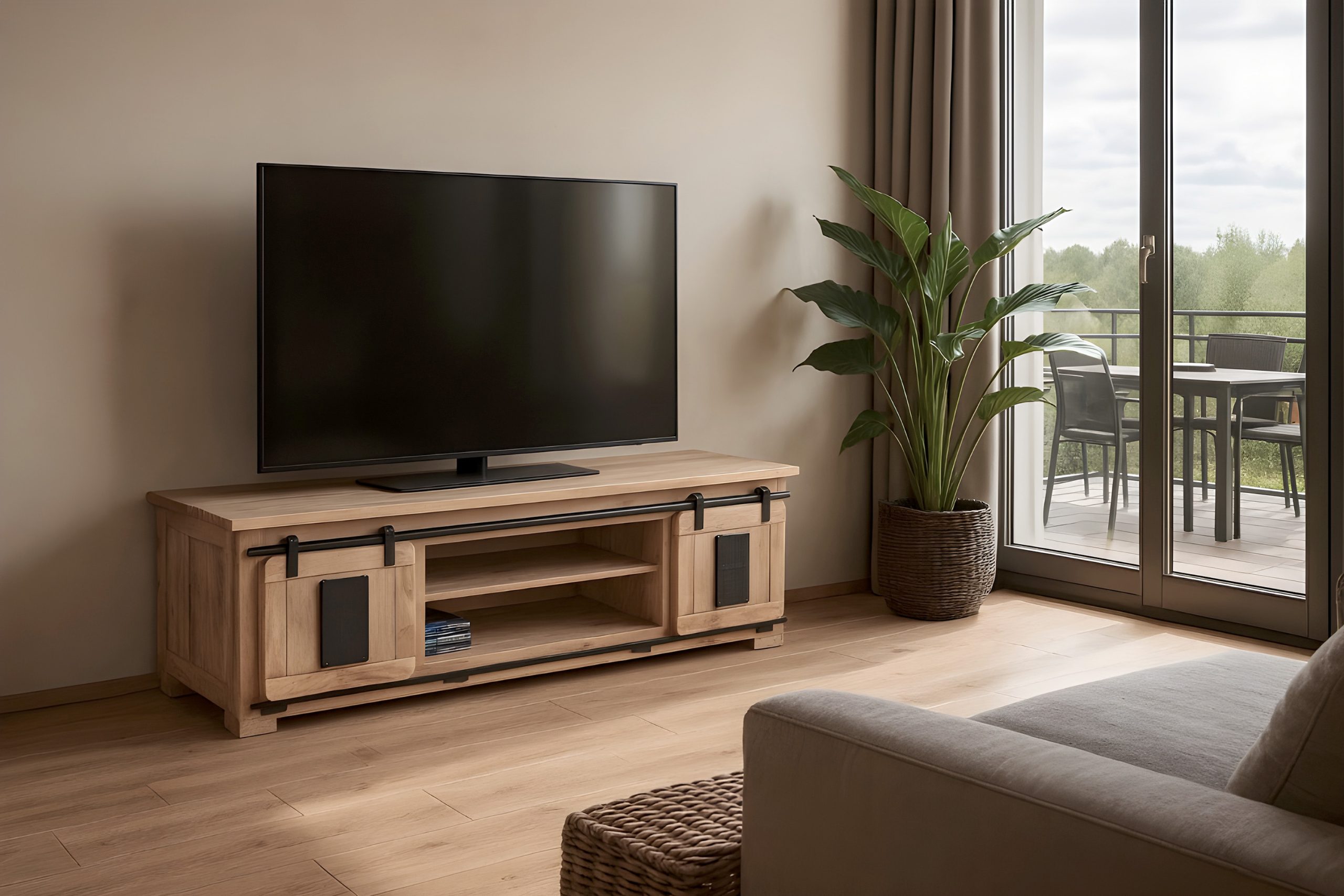 Lowboard Akazienholz massiv natur Fernsehkommode 180 x 55 x 50 cm LIBRO VII