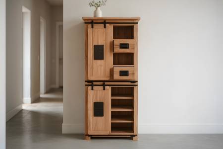 Highboard Akazienholz massiv natur Hochschrank 80 x 45 x 175 cm LIBRO IV