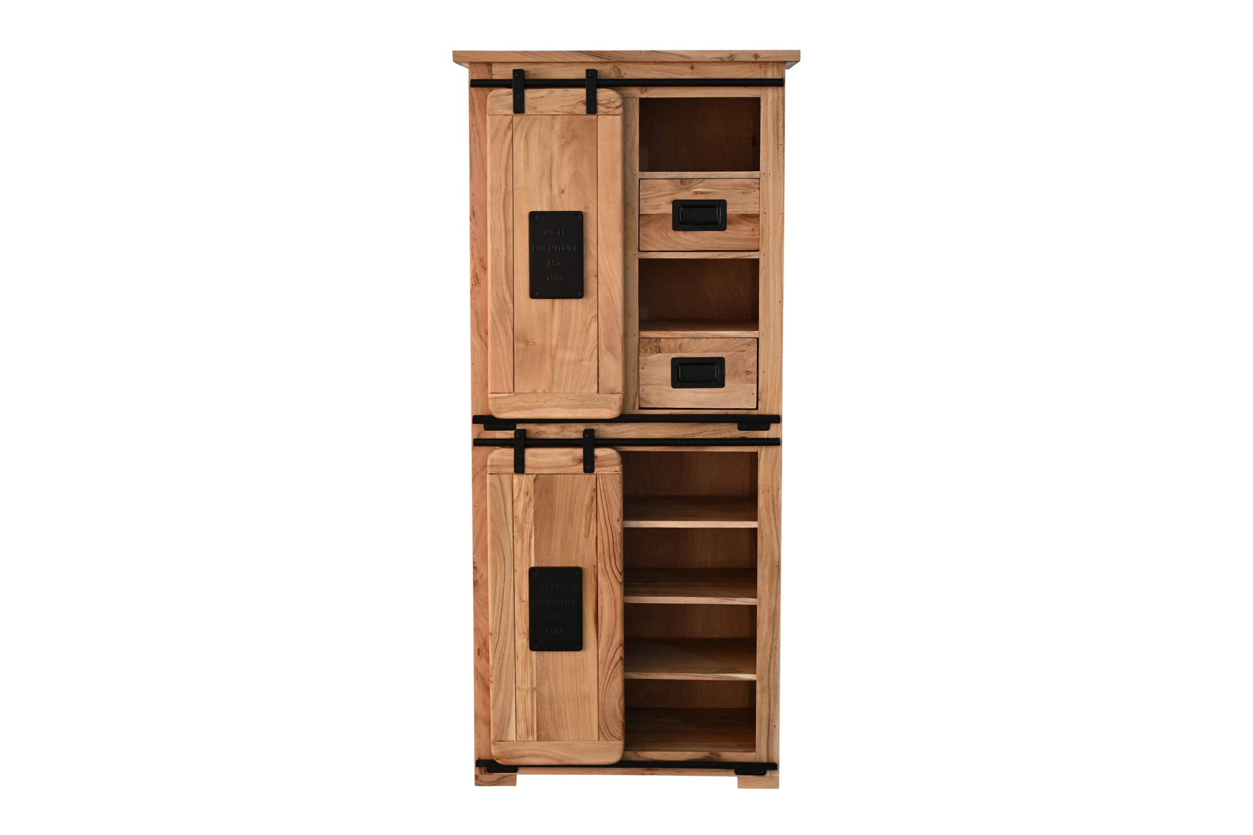 Highboard Akazienholz massiv natur Hochschrank 80 x 45 x 175 cm LIBRO IV – Bild 4